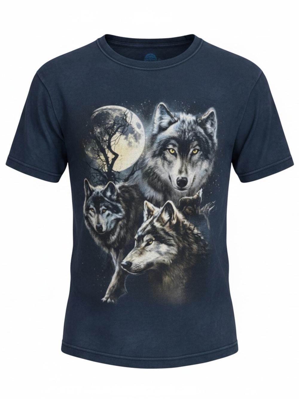 The Mountain Vintage Moon Wolves Collage T-Shirt Blue 90s style Graphic tee